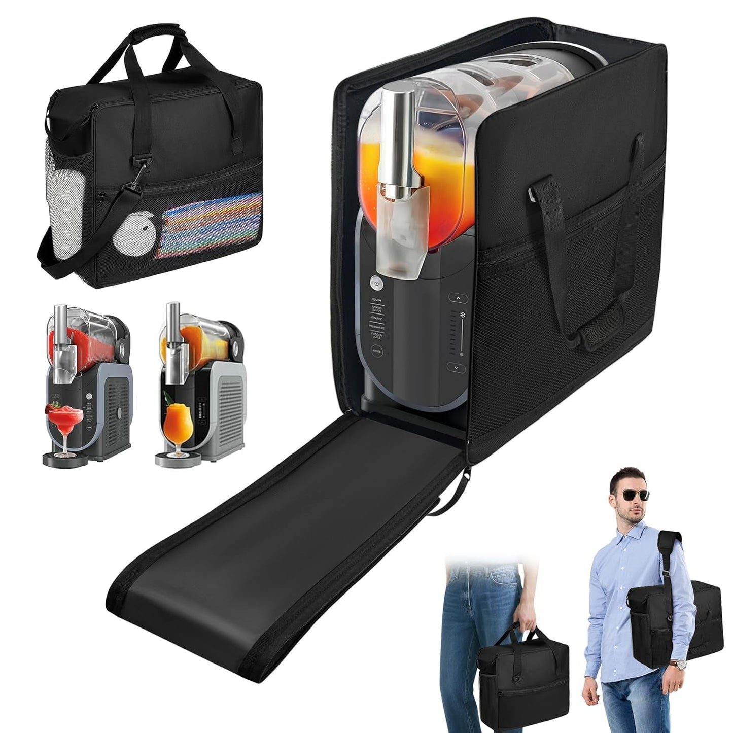 Carrying Bag Fit for Ninja Slushie Machine FS301 & FS300, Side-Opening Design for Easy Access, Ninja Slushie Cover with Large Accessory Pocket, Frozen Drink Maker Bag for Outdoor Travel and Storage
