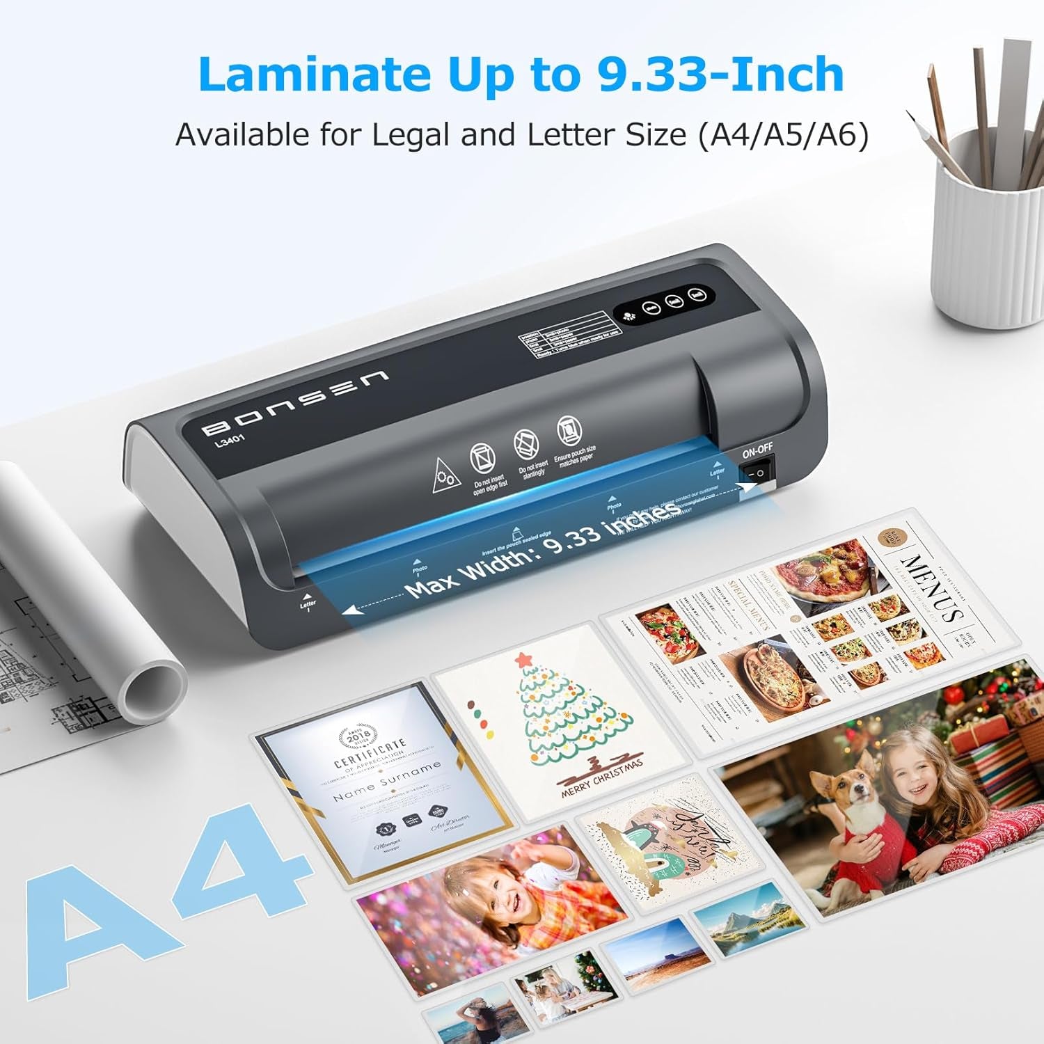 Bonsen 9-Inch Laminator Machine with 100 Sheets, Portable 4-In-1 Letter Size Thermal Laminating Machine with Jam-Free Tech for Teachers, DIY Crafting, Home Office Supplies, Black