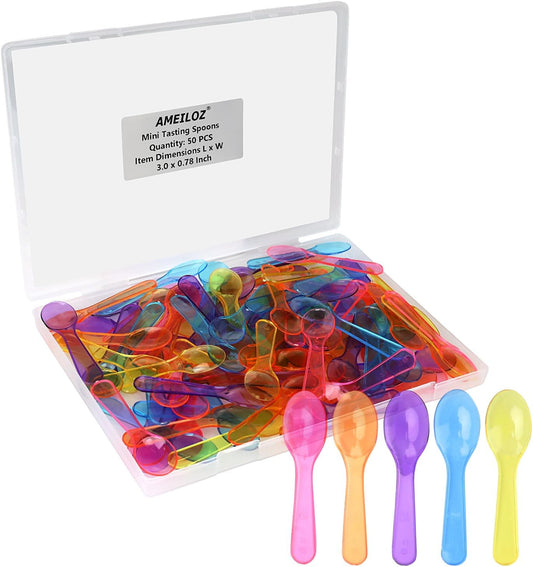 3" Mini Tasting Spoons Colored Disposables Small Taster Spoon, Tiny Dessert Spoon Assorted Ice Cream Spoons Multi-Color (1 Pack of 50 PCS)