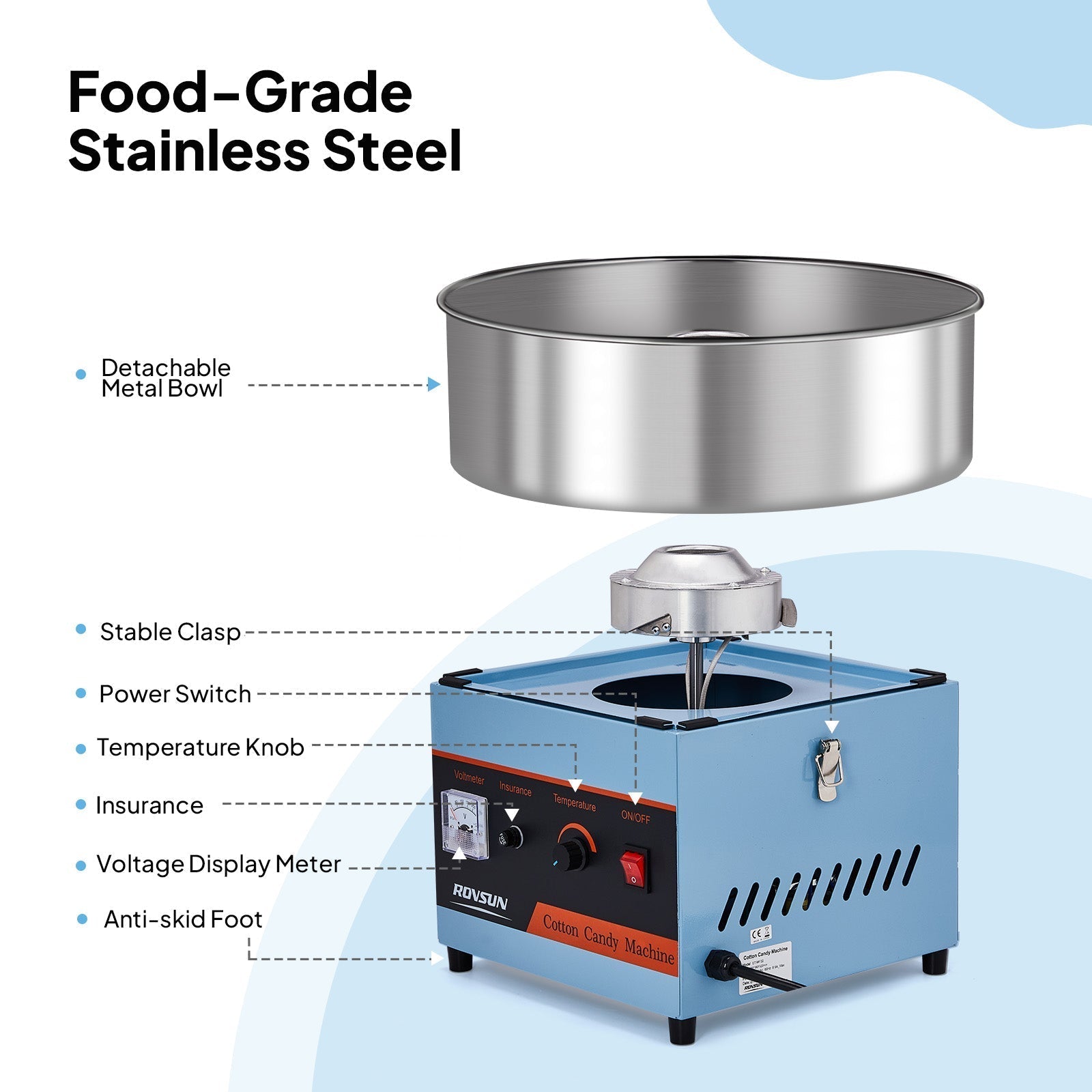 15" Cotton Candy Machine Maker Commercial Candy Floss Maker Stainless Steel