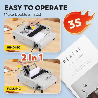 CGOLDENWALL Booklet Maker A3 Paper Folder Stapler Machine, MAX 11.7"×16.5" Book Binding Folding Saddle Stitch, for Factory School Home Church, Brochures Manuals Invitations