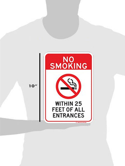 No Smoking- within 25 Feet Sign. 7"X10" Commercial Aluminum with Pre-Drilled Holes