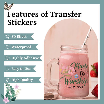 Bible Verse UV DTF Decals - 20 Sheets Christian Motivational Quotes Uvdtf Cup Wraps for 16 Oz Glass Coffee Mug, Flower Butterfly Transfer Stickers DIY Water Bottle Craft Decor Religious Gifts for Mom