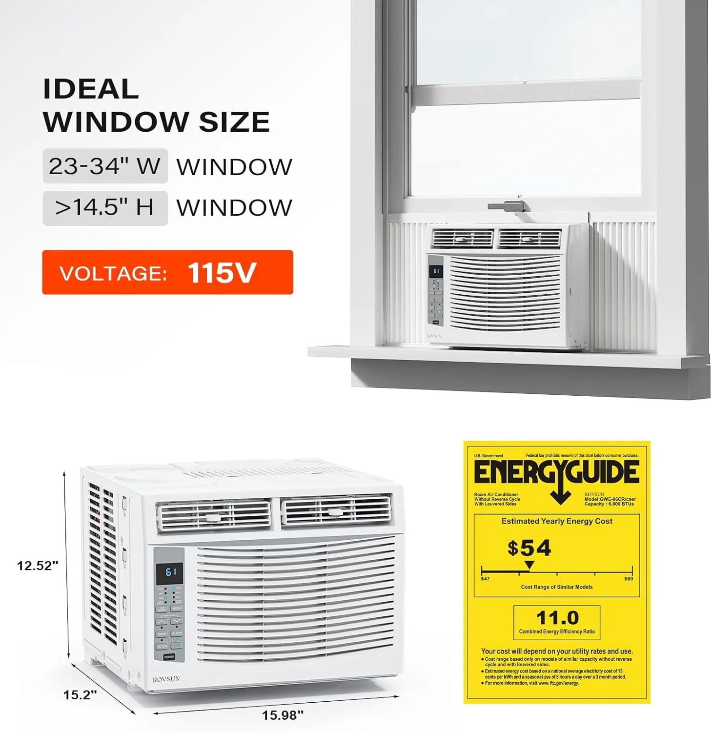 6000 BTU 250 Sq Ft Window Air Conditioner, White