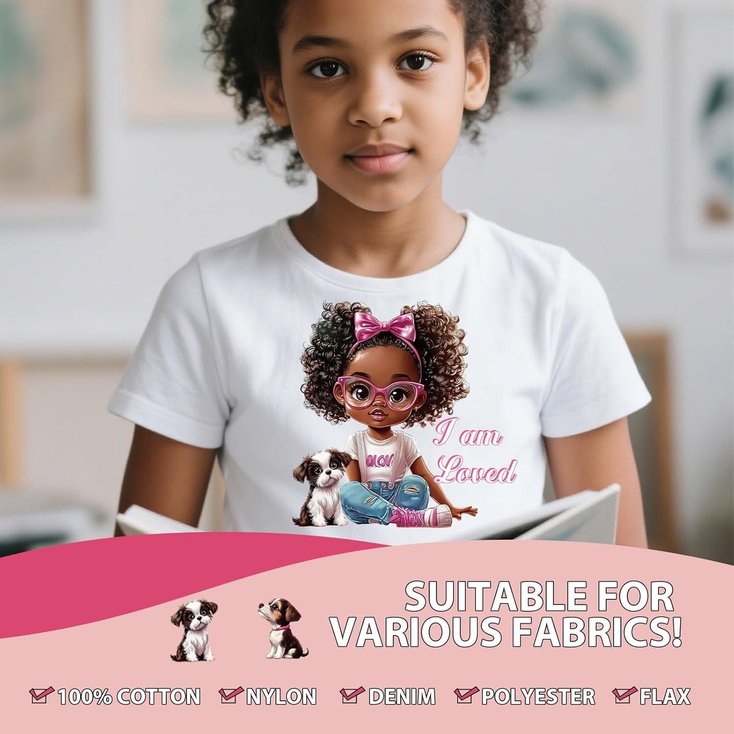 DTF Transfers Ready to Press - 20Pcs Black Little Girl Iron on Transfers for Tshirts, Chibi Afro Girl Iron on Decals Patches, Afican American Young Princess Sublimation for DIY Clothes Jeans
