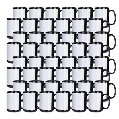 Sublimation Coffee Mugs Blank Black with White Patch 15 OZ 8 Pack