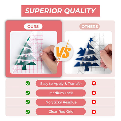 Transfer Tape for Vinyl - 12" X 100 FT W/Red Alignment Grid Transfer Paper, Medium Tack Vinyl Transfer Tape with Easy to Release for Crafts Signs Stickers Decals Walls Doors & Windows