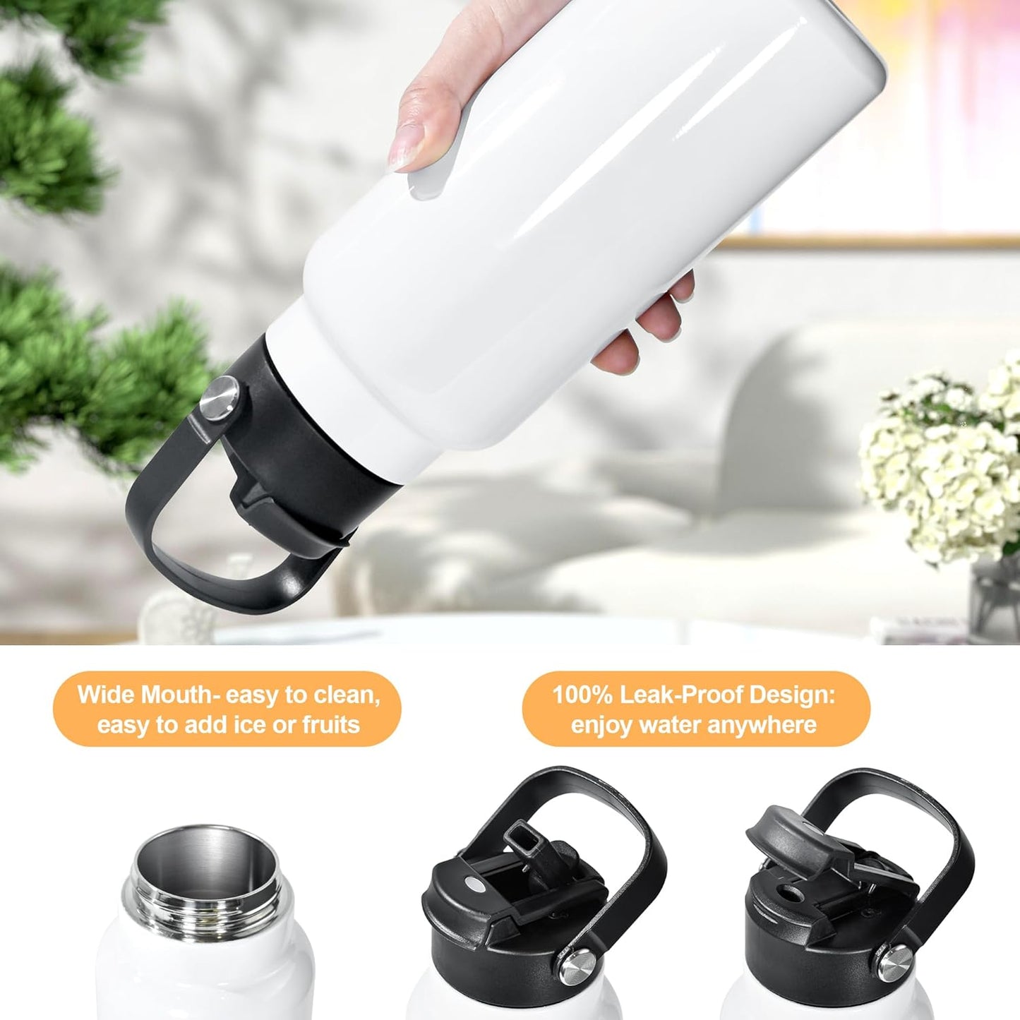 32 Oz Sublimation Water Bottle Blanks, 4 Pack Double Wall Vacuum Flask Stainless Steel Sublimation Tumbler Blank Sports Wide Mouth Water Bottle with Straw and Portable Handle