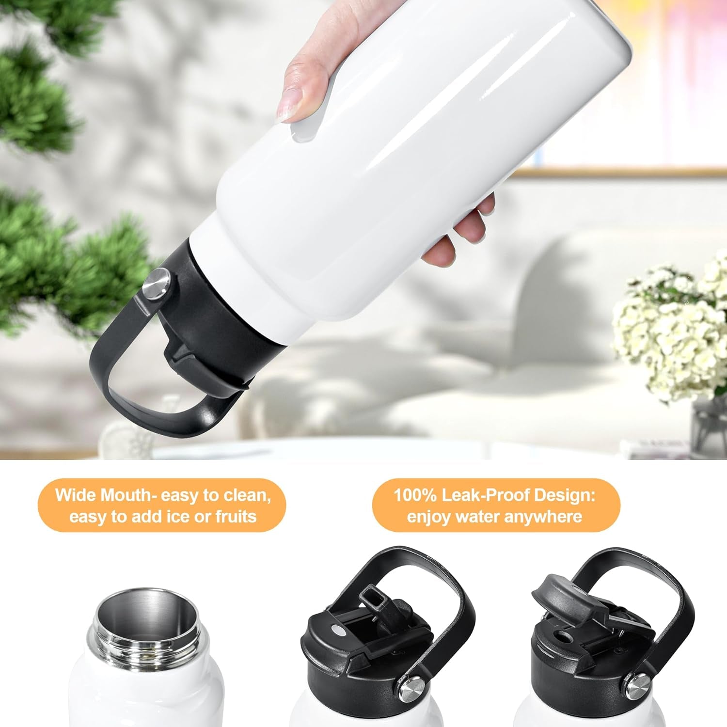 32 Oz Sublimation Water Bottle Blanks, 4 Pack Double Wall Vacuum Flask Stainless Steel Sublimation Tumbler Blank Sports Wide Mouth Water Bottle with Straw and Portable Handle