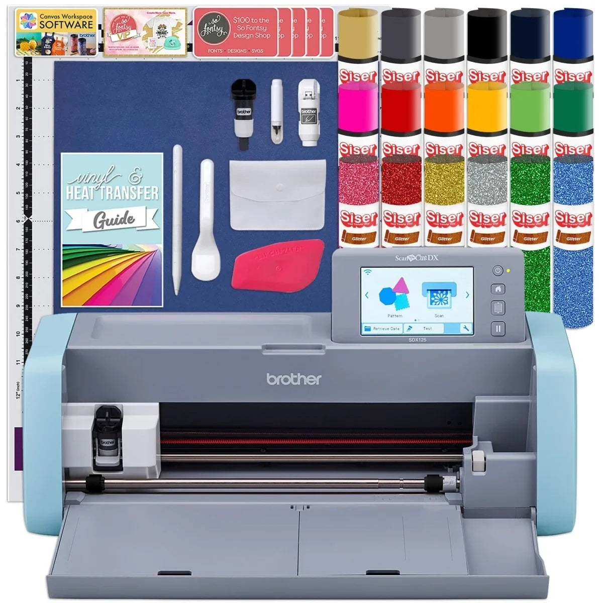 Brother ScanNCut SDX125e Wireless Machine w/ T-Shirt Vinyl Bundle
