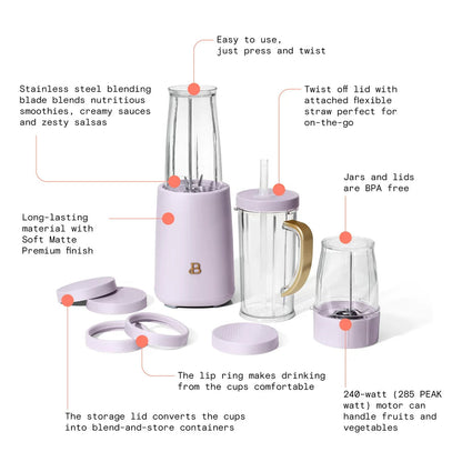 Personal Blender Set with 12 Pieces, 240 W, Lavender by Drew Barrymore