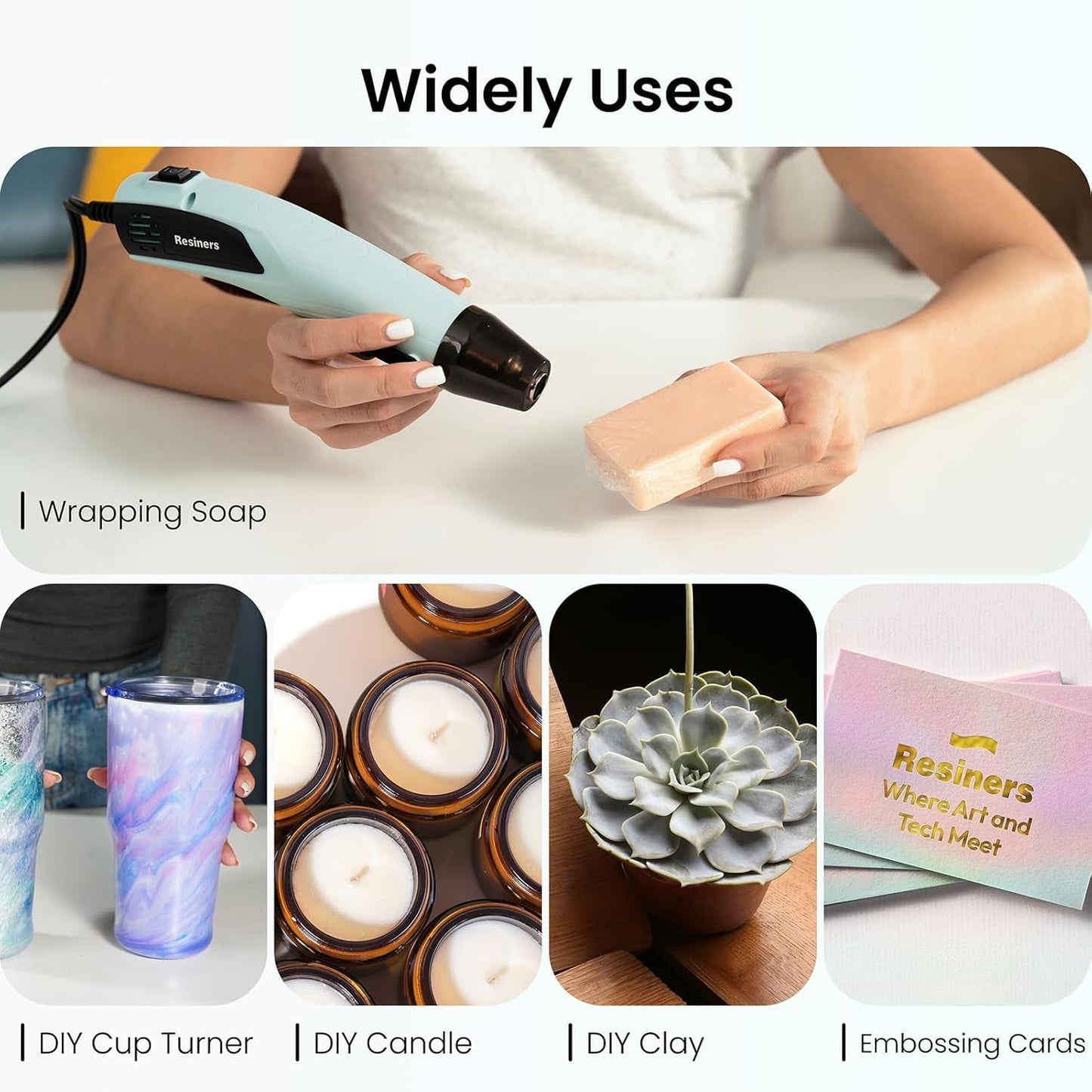 Heat Gun for Resin, 350W Fast Heating Dual Temp Heat Gun (482°F~662°F) with 3 Nozzles & 3 Silicone Covers, 4.9Ft Long Heat Gun for Bubble Remove,Vinyl Shrink Wrap,Candle Making,Epoxy Resin