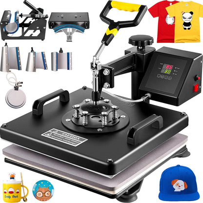 8 in 1 Heat Press Machine 15X15 Inch 1050W Combo Digital Multifunctional Sublimation Heat Transfer Machine Dual LED Display for T Shirts Hat Mug Cap Plate Swing Away Design