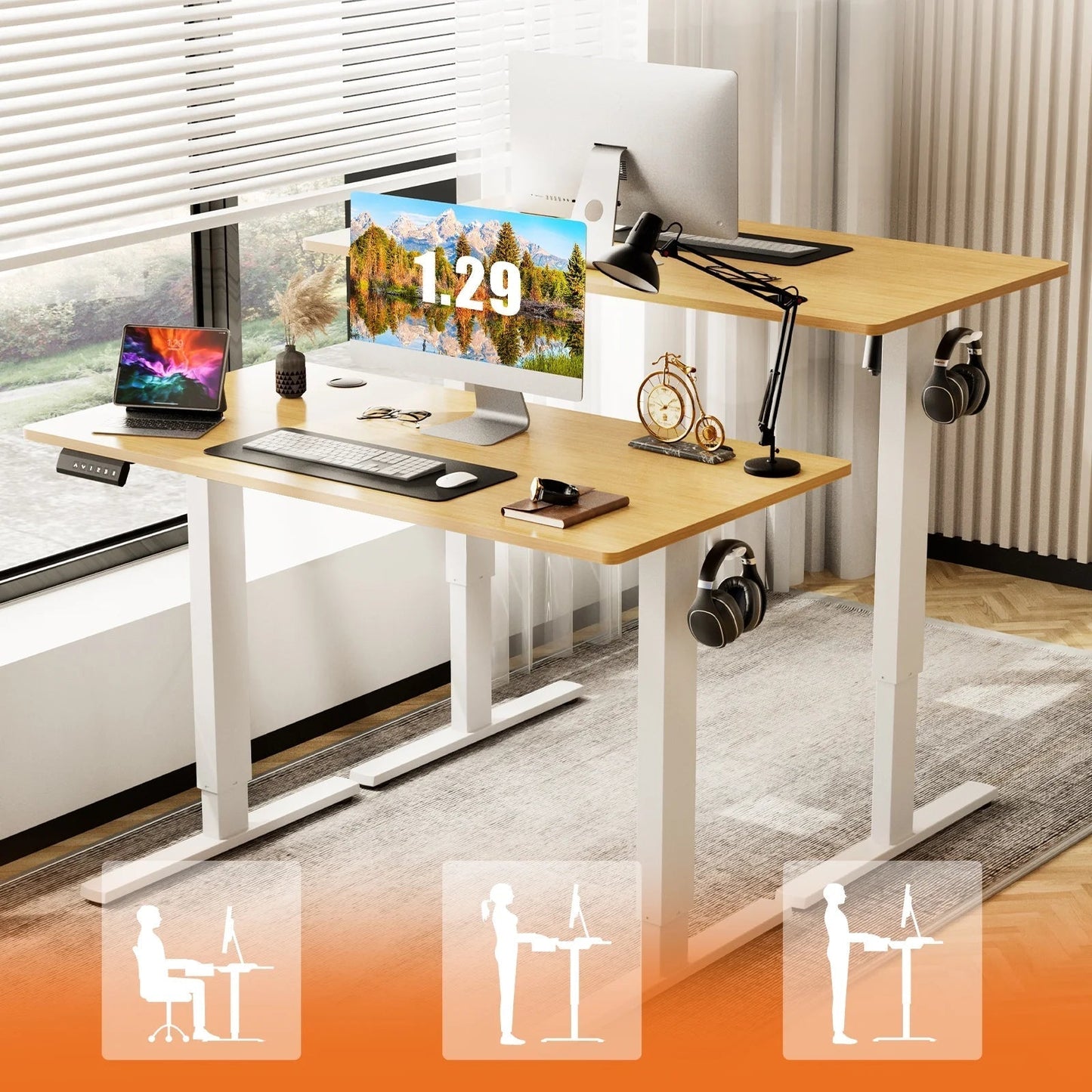 Electric Standing Desk, 55''X24'' Height Adjustable Desk, Home Office Desk with Electric Lift, Sit Stand Desk Workstation for Home Office, Oak