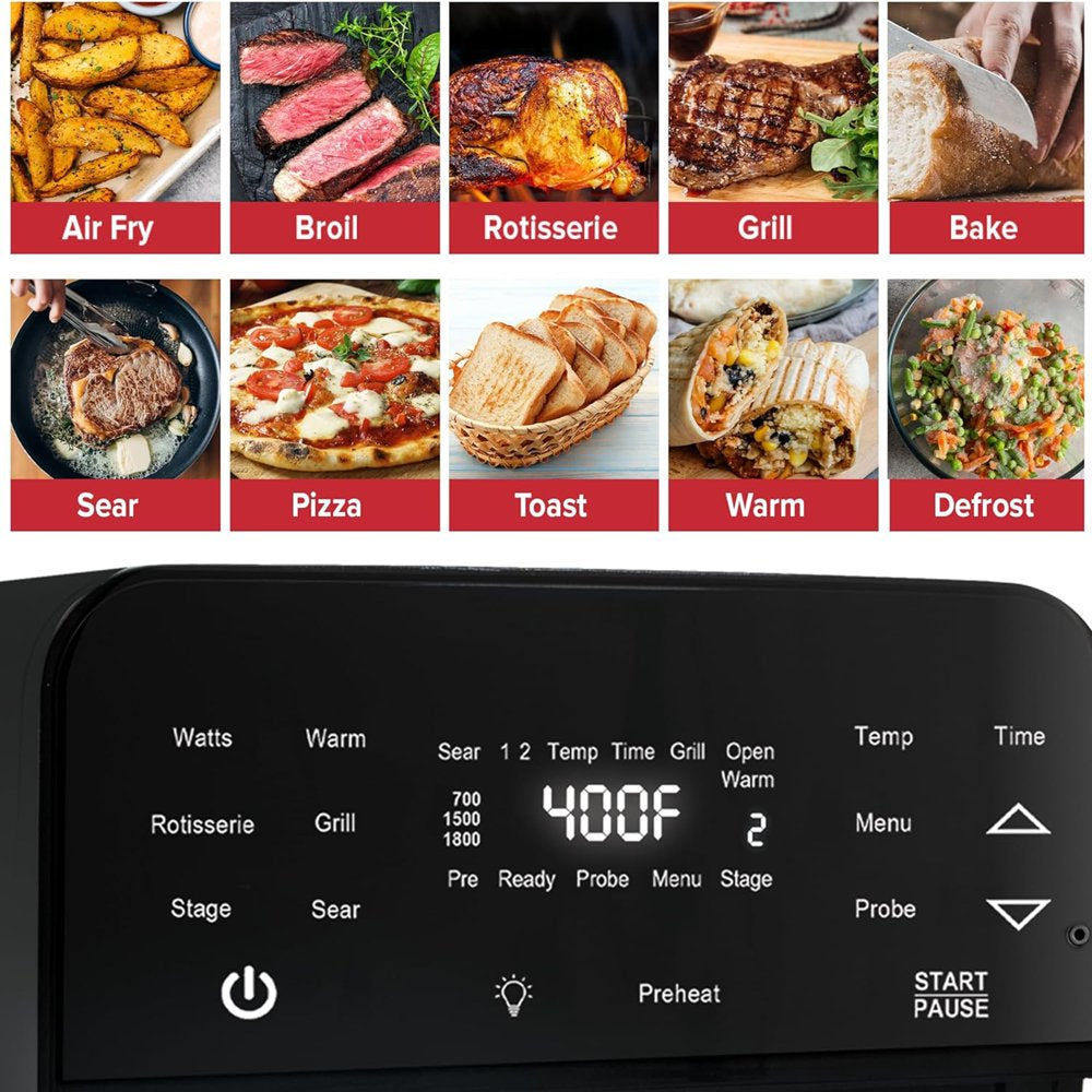 Brio 15.5-Quart Air Fryer Large Capacity Smart Oven, Convection Oven 50°F-425°F Temp Controls, 100 Presets & 50 Memory with Powerful 1800W Multilayer Rotisserie