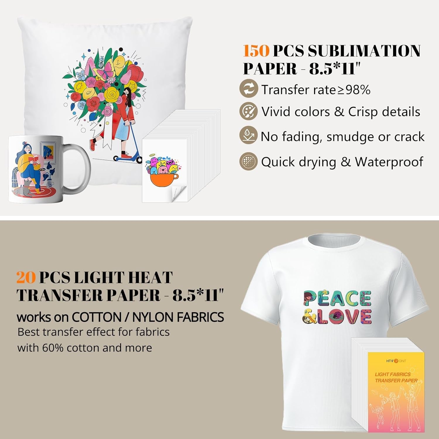 HTVRONT Heat Press Accessories for 10" X 10" Heat Press Machine, Include 3 HTV Vinyl & 150 Sublimation Paper, 20 Heat Transfer Paper, Heat Press Mat, Teflon Sheet, Heat Resistant Tape, Weeding Tools
