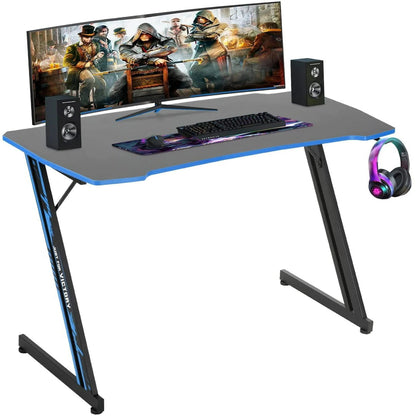 Modern Z-Shaped Computer Desk for Home Office with Headphone Hook,Blue, 47 In,Adults
