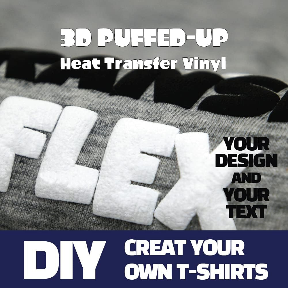 GIO-FLEX 3D Puffed-Up Heat Transfer Vinyl 10"X12"-20 Sheets White Color HTV Adhesive Iron-On Transfer DIY Design T-Shirt Compatible with Cricut and Silhouette Cameo Heat Press Machine Easy to Weed Cut