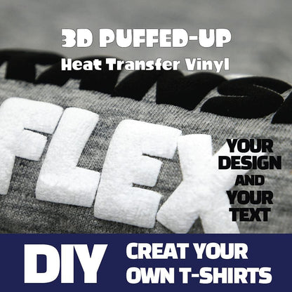 GIO-FLEX 3D Puffed-Up Heat Transfer Vinyl 10"X12"-20 Sheets White Color HTV Adhesive Iron-On Transfer DIY Design T-Shirt Compatible with Cricut and Silhouette Cameo Heat Press Machine Easy to Weed Cut
