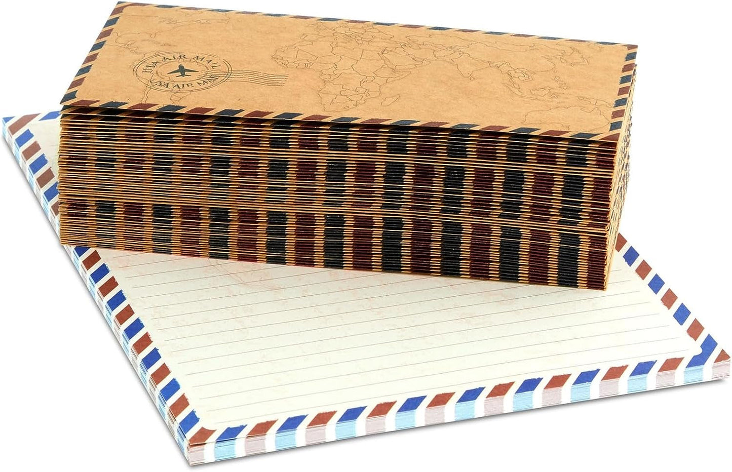 48 Pack Letter Writing Stationary Paper and Envelopes Set, Vintage Travel Design (6.9 X 9.25 In)
