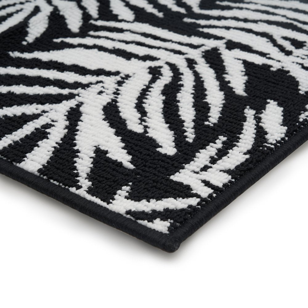 Jacquard High Low Loop Kitchen Mat 18In X 27In Rich Black & Arctic White