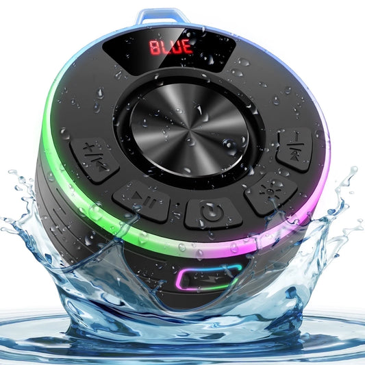 Bluetooth Speaker, Lpx7 Waterproof Shower Portable Speaker with LED Light, Bluetooth 5.4 HD Stereo Sound, Digital Display with Suction Cup, Wireless Speaker for Outdoor Party Beach Bathroom