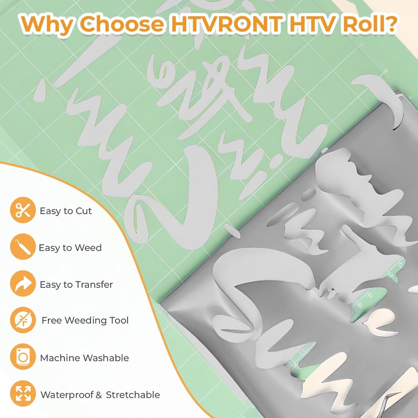 HTV Roll Heat Transfer Vinyl - 12" X 25Ft Silver Iron on Vinyl for T-Shirts, Easy to Weed & Transfer HTV Vinyl - Compatible with All Cutting Machine
