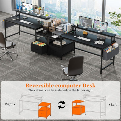 56.5" Computer Desk with Monitor Stand, Office Desk with Fabric File Cabinet, Gaming Computer Desk for Home Office Bedroom, Black