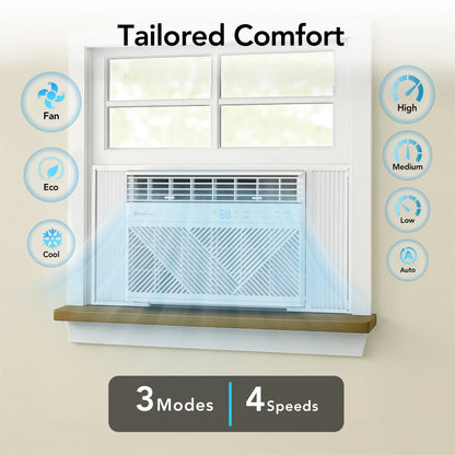 10,000 BTU Window Mounted Air Conditioner with Remote Control, Wi-Fi