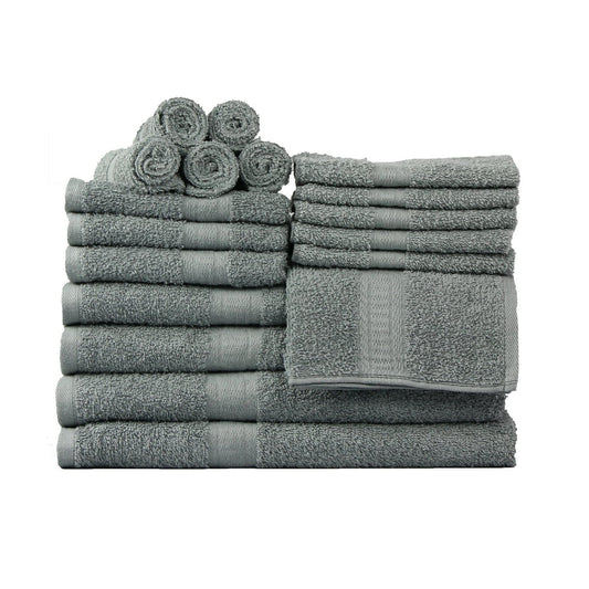 Basic Solid 18-Piece Bath Towel Set Collection, School Grey