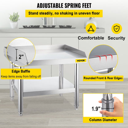 Stainless Steel Table, 24 X 28 Inch, Heavy Duty Prep & Work Metal Workbench with Adjustable Storage under Shelf and Table Feet, Commercial Equipment Stand for Hotel, Restaurant and Home Kitchen