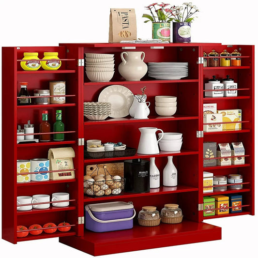 41" Kitchen Pantry, Farmhouse Pantry Cabinet, Storage Cabinet with Doors and Adjustable Shelves (Red)