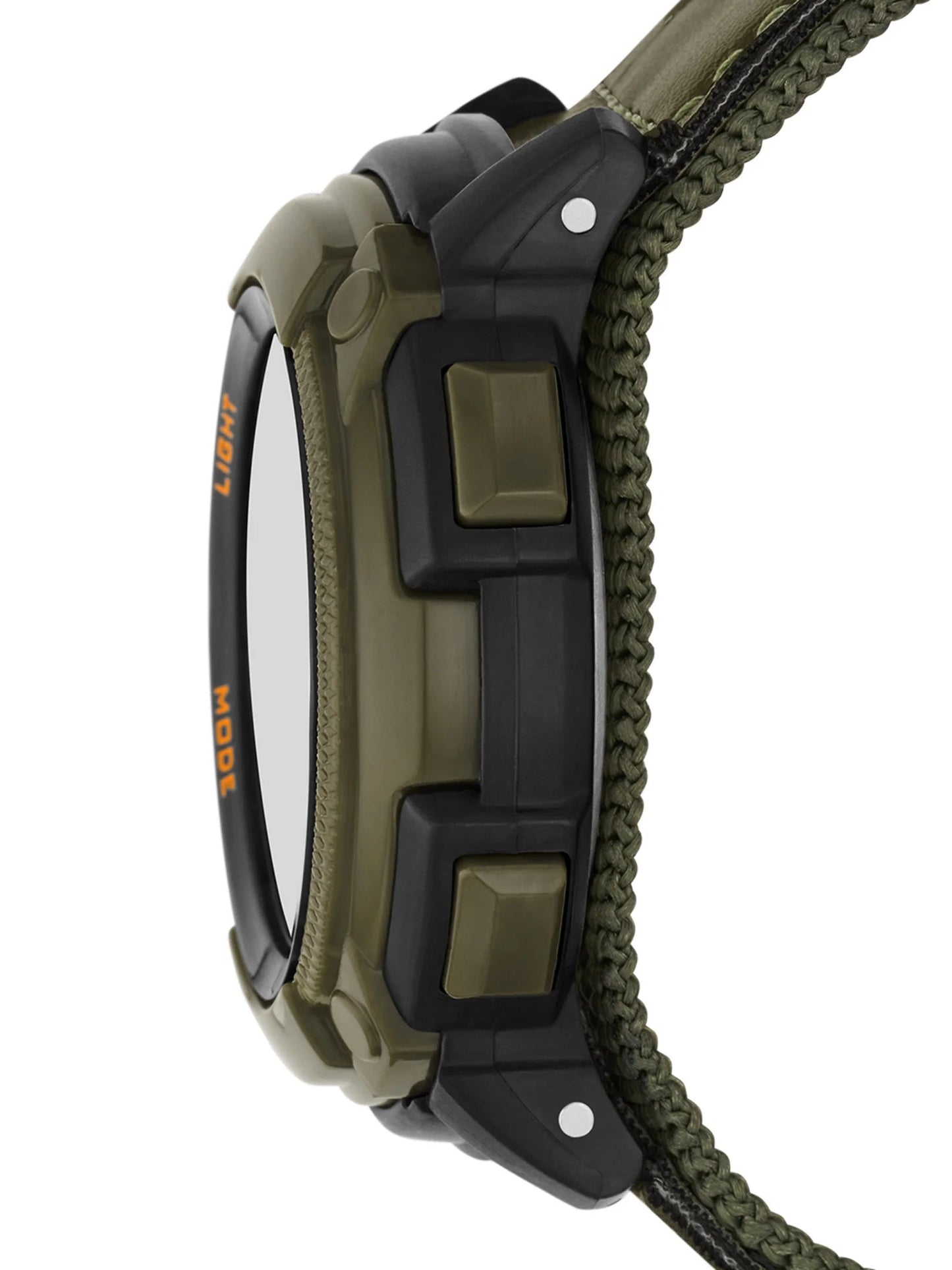 Men'S Digital Watch: Black round Case, Green Bezel, Positive Display, Green Fast-Fit Strap (FMDOGE055)