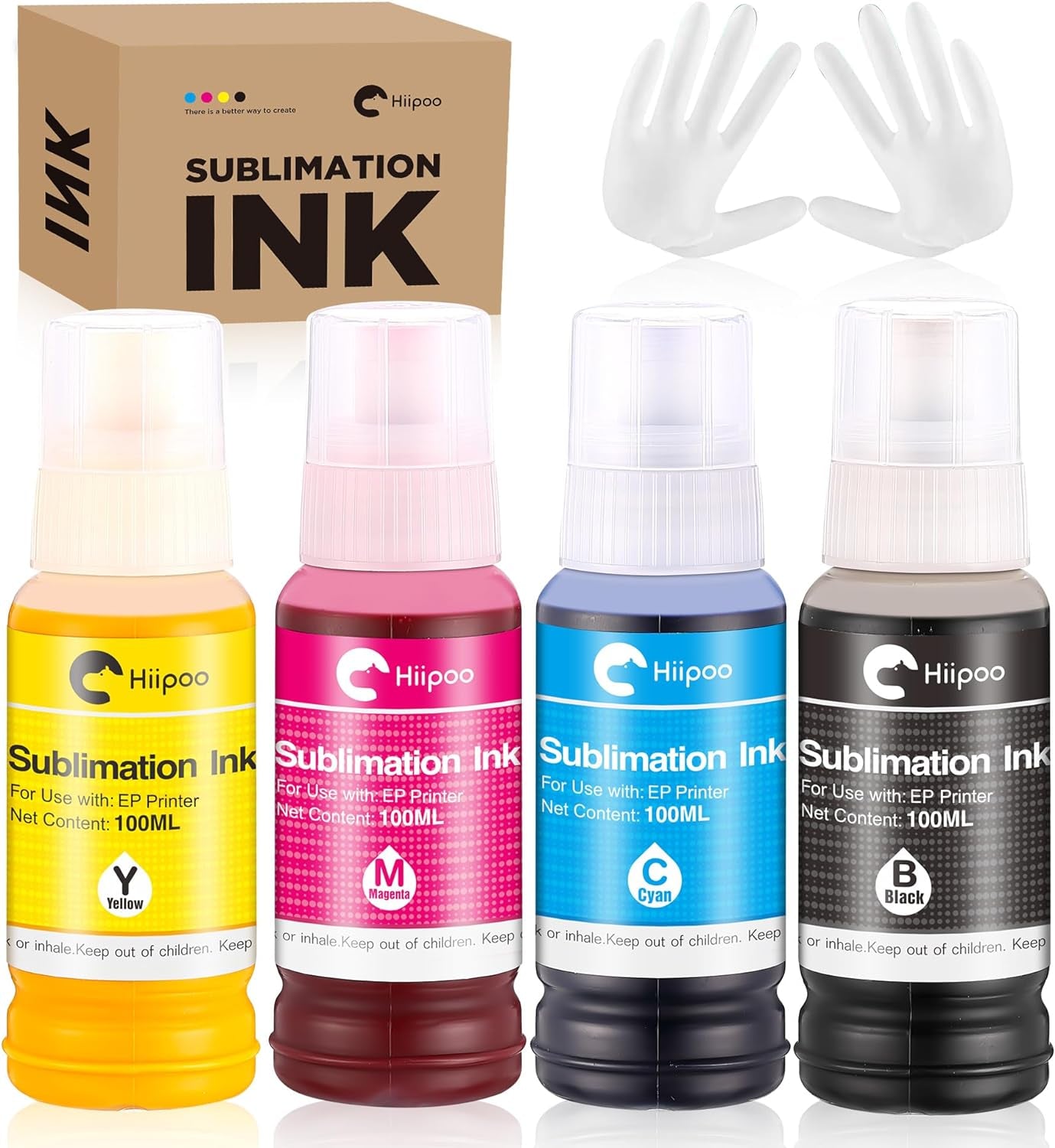 Hiipoo Sublimation Ink Refilled Bottles Work with ET-2720 ET-2760 ET-2800 ET-15000 ET-2803 ET-2850 ET-3760 ET-4800 ET-4760 Inkjet Printer Heat Press Transfer on Mugs T-Shirts Pillows Phone Case