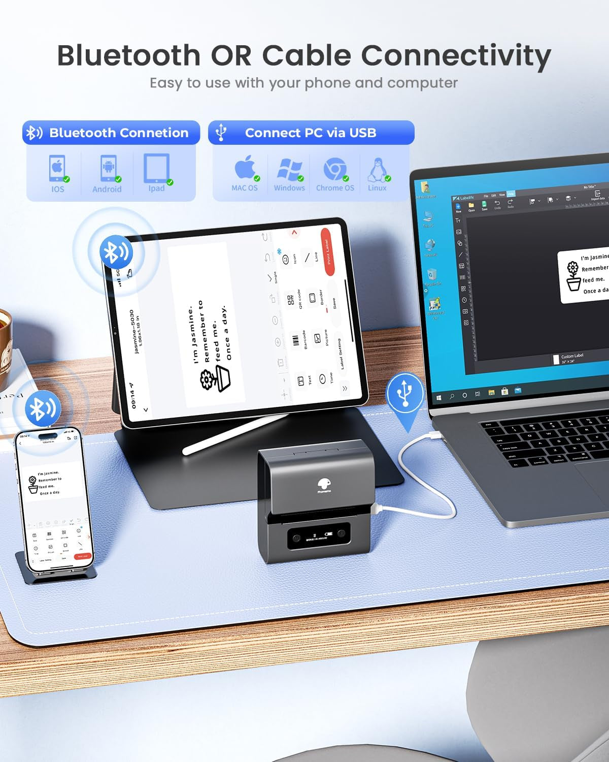 Phomemo Label Printer M221-3 Inch Wide Portable Label Maker for Small Business, Barcode & Address Labels, Compatible with Phone/Pc, Space Gray + 100 Labels