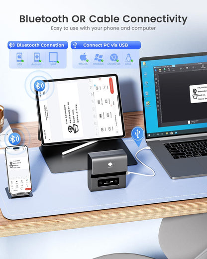 Phomemo Label Printer M221-3 Inch Wide Portable Label Maker for Small Business, Barcode & Address Labels, Compatible with Phone/Pc, Space Gray + 100 Labels