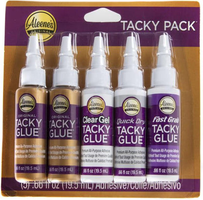 Aleene'S Tacky 5-Piece Trial Pack, All Purpose Glue for Crafts and DIY Projects, Includes Original Tacky Glue, Clear Gel, Quick Dry, and Fast Grab Adhesive, .66 Fl Oz 5-Pack