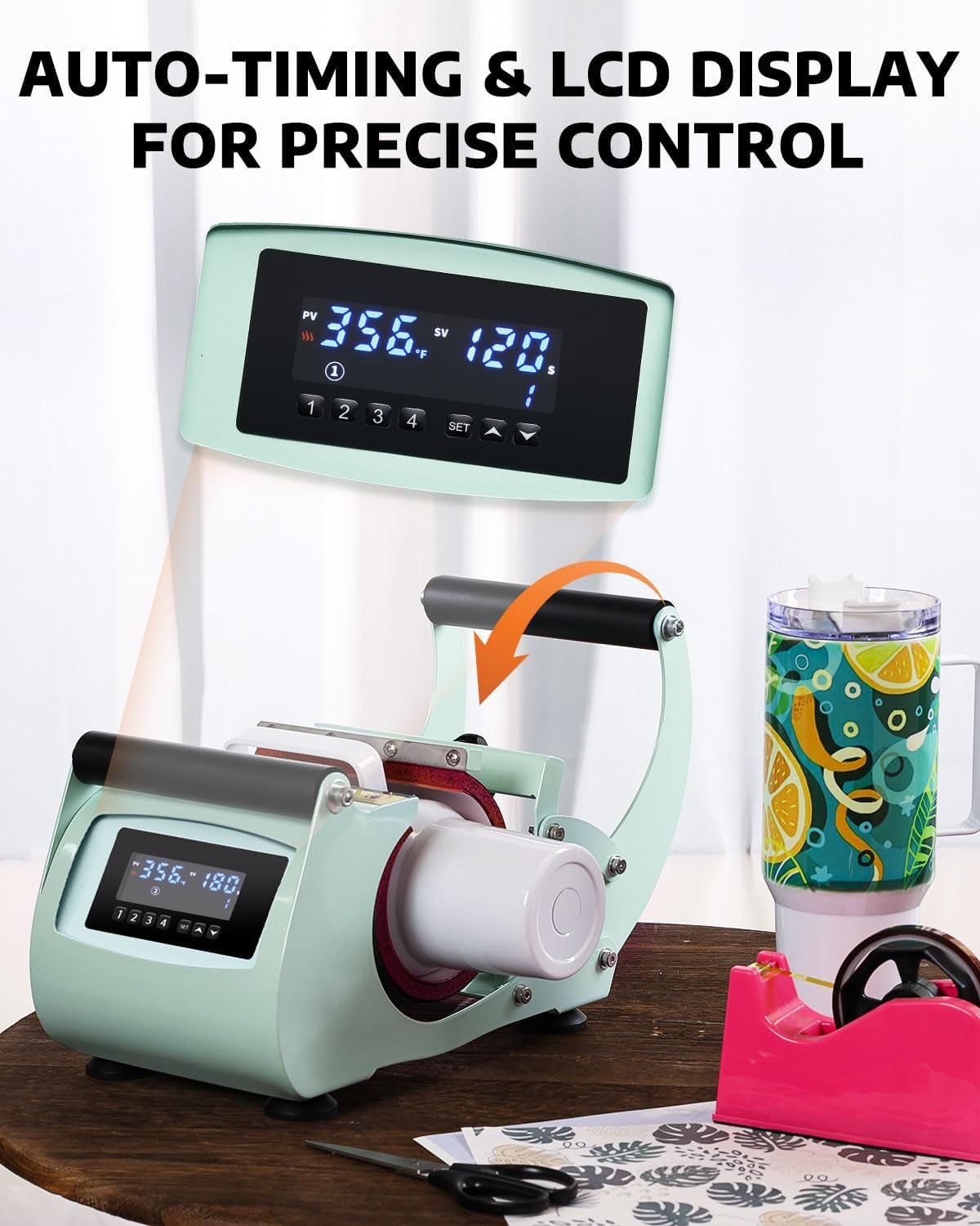 OFFNOVA 40 OZ Tumbler Heat Press Machine Mug Press Machine for Upper of 30Oz 40Oz Tumbler Sublimation Printing, 4 Adjustable Memory Modes Tumbler Press with Sublimation Paper, Tape and Gloves