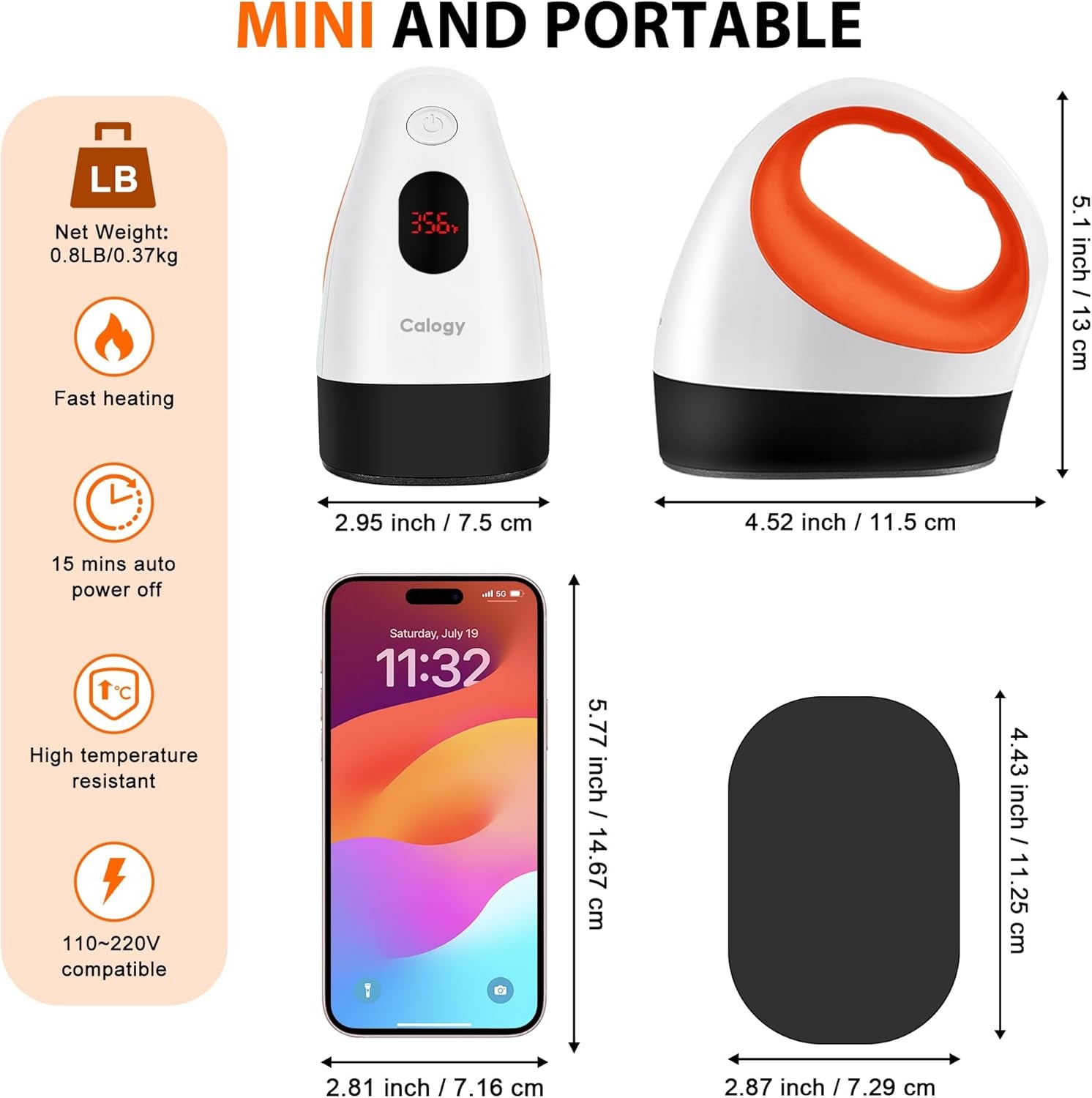Calogy Mini Heat Press, Heat Transfer Machine, Constant Temp Control, Insulated Safety Base, Fits for Crafts, T-Shirt, Hat, Cap, Pillows (White Orange)