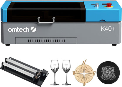 Omtech K40+ CO2 Laser Engraver with Rotary Axis, 8"X12" 45W Desktop Laser Engraving Machine for Home Use, Lasergrbl Lightburn Compatible Laser Engraver Cutter with Adjustable Laser Head Air Assist
