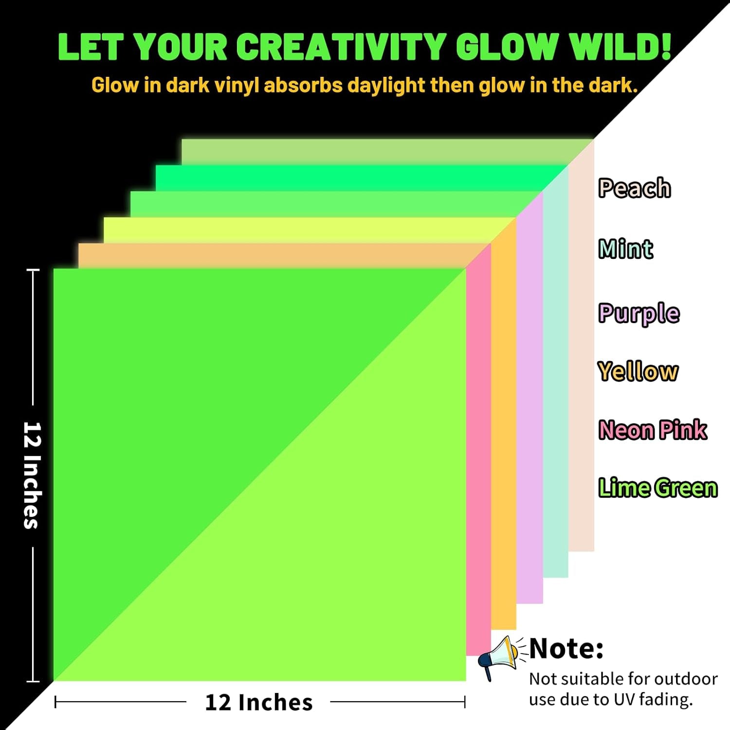 Glow in Dark Matte Neon Adhesive Craft Vinyl Precut Sheets 12" X 12" 6 Sheets/Pack for Craft Cutters,Sign Plotters