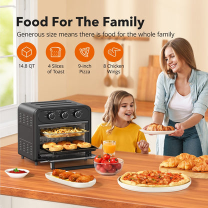 Air Fryer | 1700W 14.8 Quart | 9 in 1 Air Fryer Oven | Oil-Less Cooker with Rotisserie Shaft