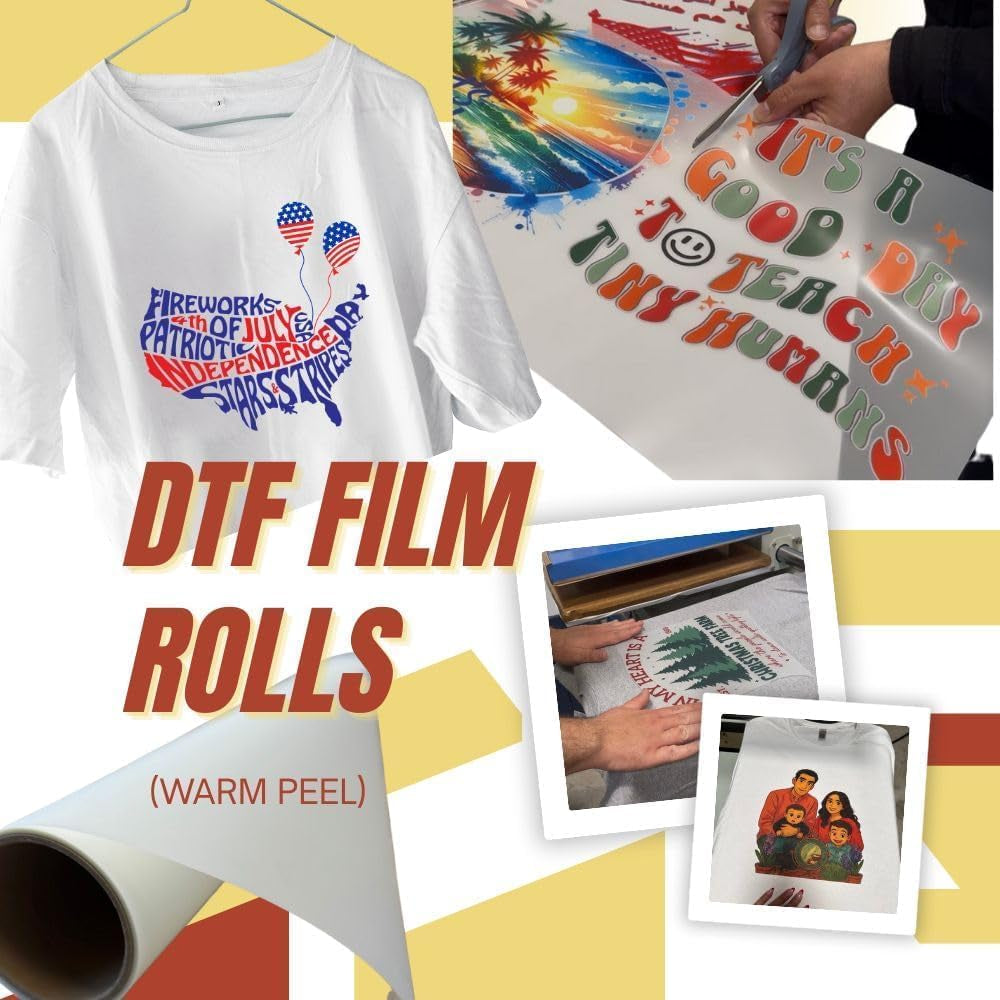 DTF Transfer Film Roll (Hot Peel) 24"X 328Ft Double-Sided Clear PET Heat Transfer Paper for Direct-To-Film Printing Hot Peel DTF Transfer Film Compatible with All DTF Printers for T-Shirts Textile