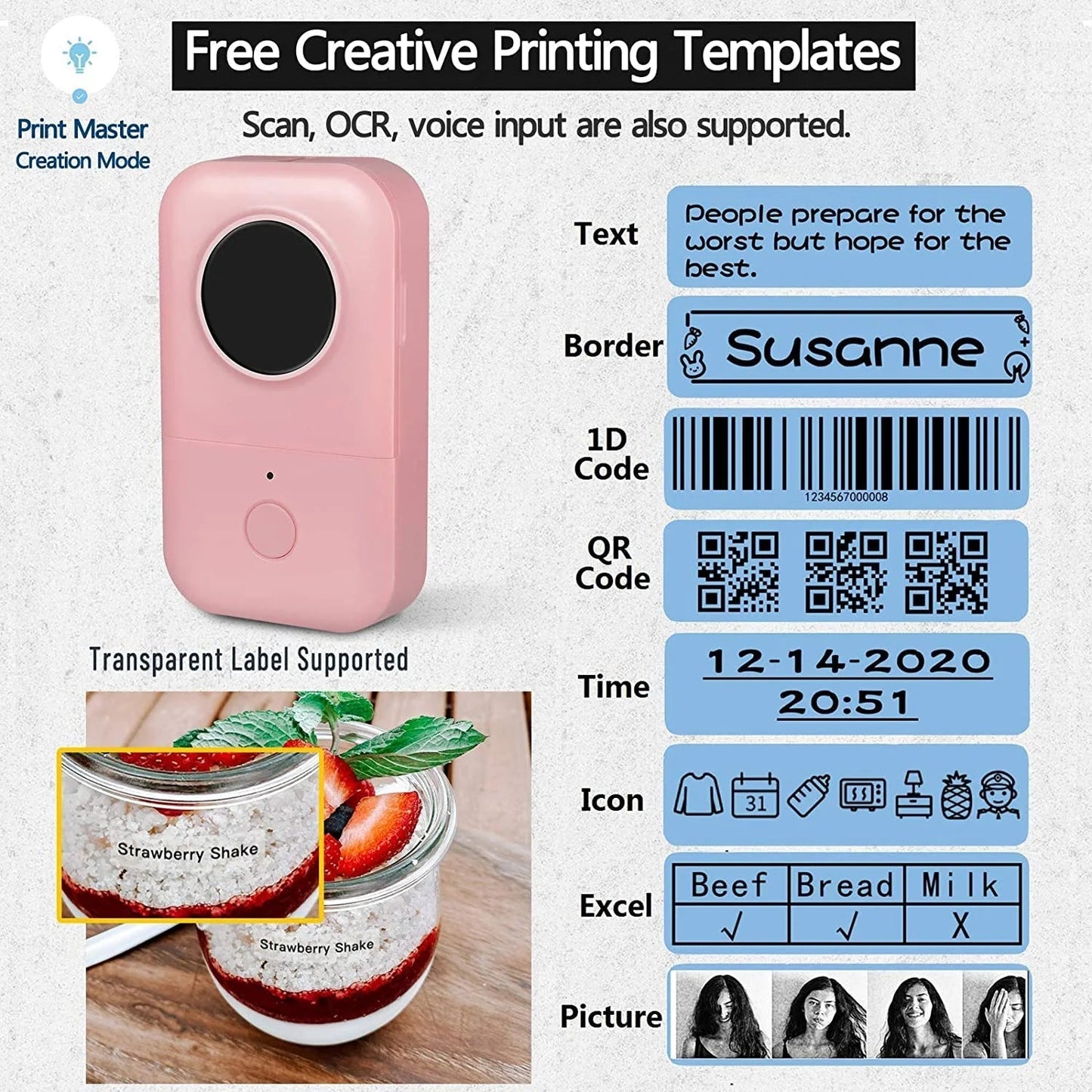 D30 Thermal Label Printer, Bluetooth Wireless Mini Pocket Smartphone Label Maker Machine with Tape, Compatible with Ios/Android, for Home, Office, and Supermarket（Pink）