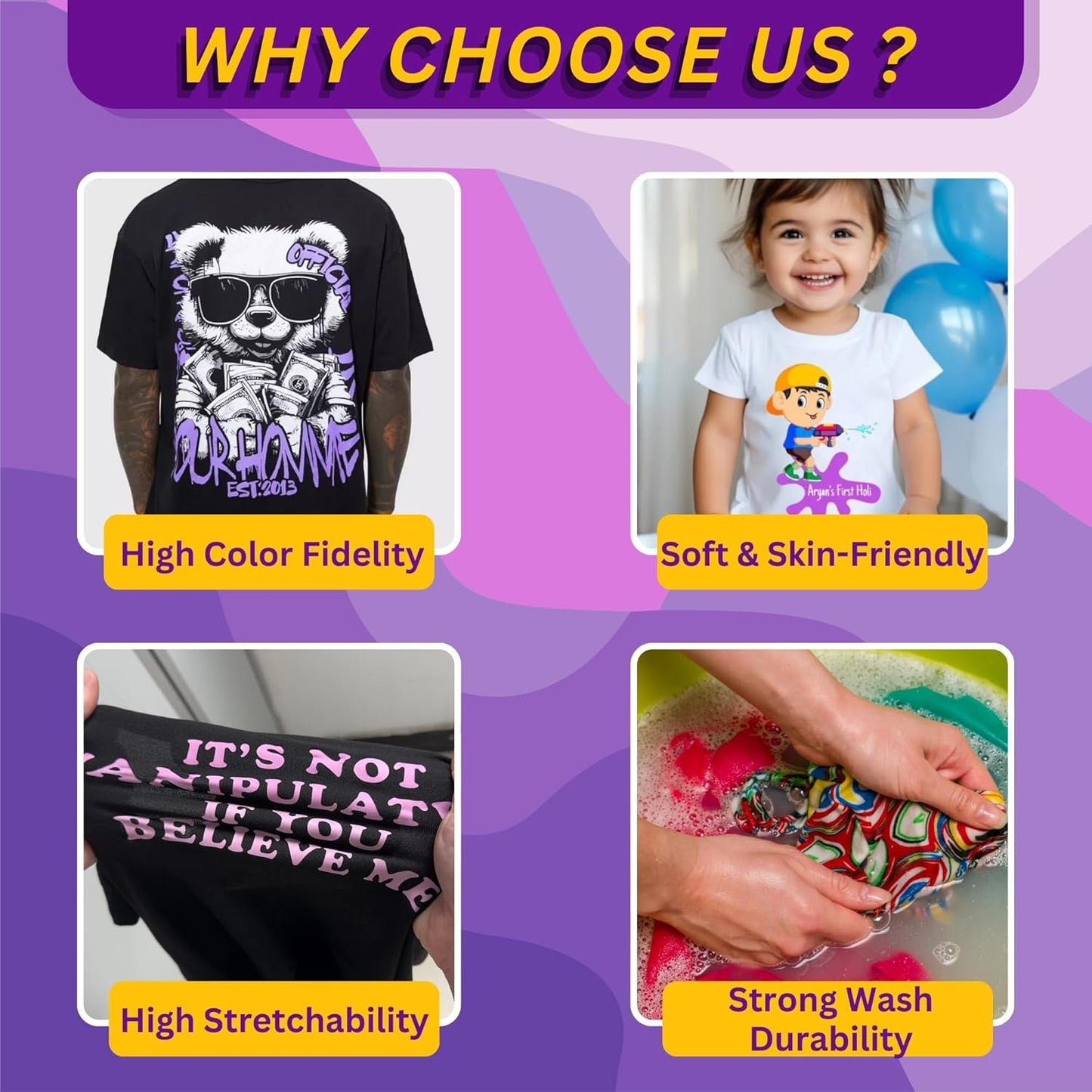 Colorfairy DTF Transfer Film Roll 13" X 328', A3+ Double-Sided Matte PET Heat Transfer Paper, Universal for All T-Shirts & Dark Fabrics, Vibrant Colors, Easy Peel Hot/Cold