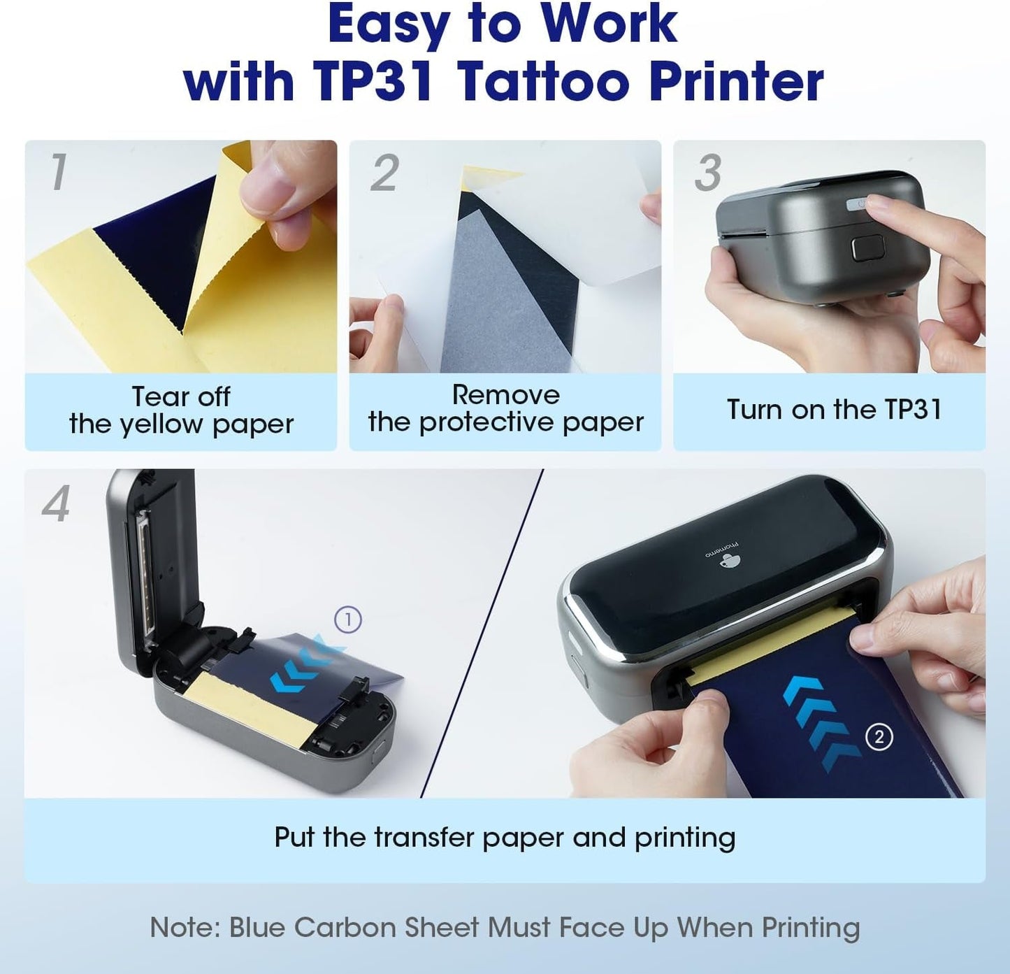 Phomemo TP31 Tattoo Transfer Paper Only for TP31 Tattoo Machines Printer, 3.15" X 5.24" Transfer Paper, 100Pcs