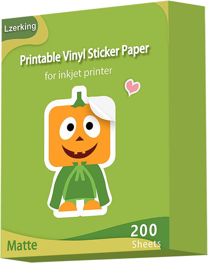 Lzerking Premium Printable Vinyl for Inkjet Printer Sticker Papers 200 Matte 8.5’’X11’’ Waterproof White Lables Decal Paper for Cricut