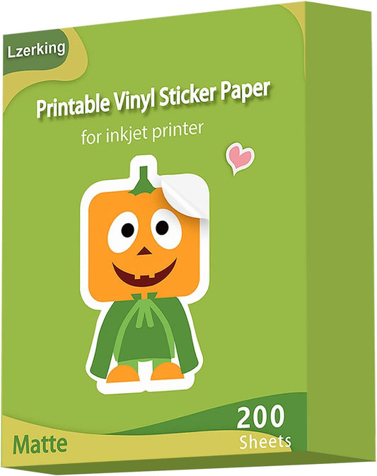 Lzerking Premium Printable Vinyl for Inkjet Printer Sticker Papers 200 Matte 8.5’’X11’’ Waterproof White Lables Decal Paper for Cricut