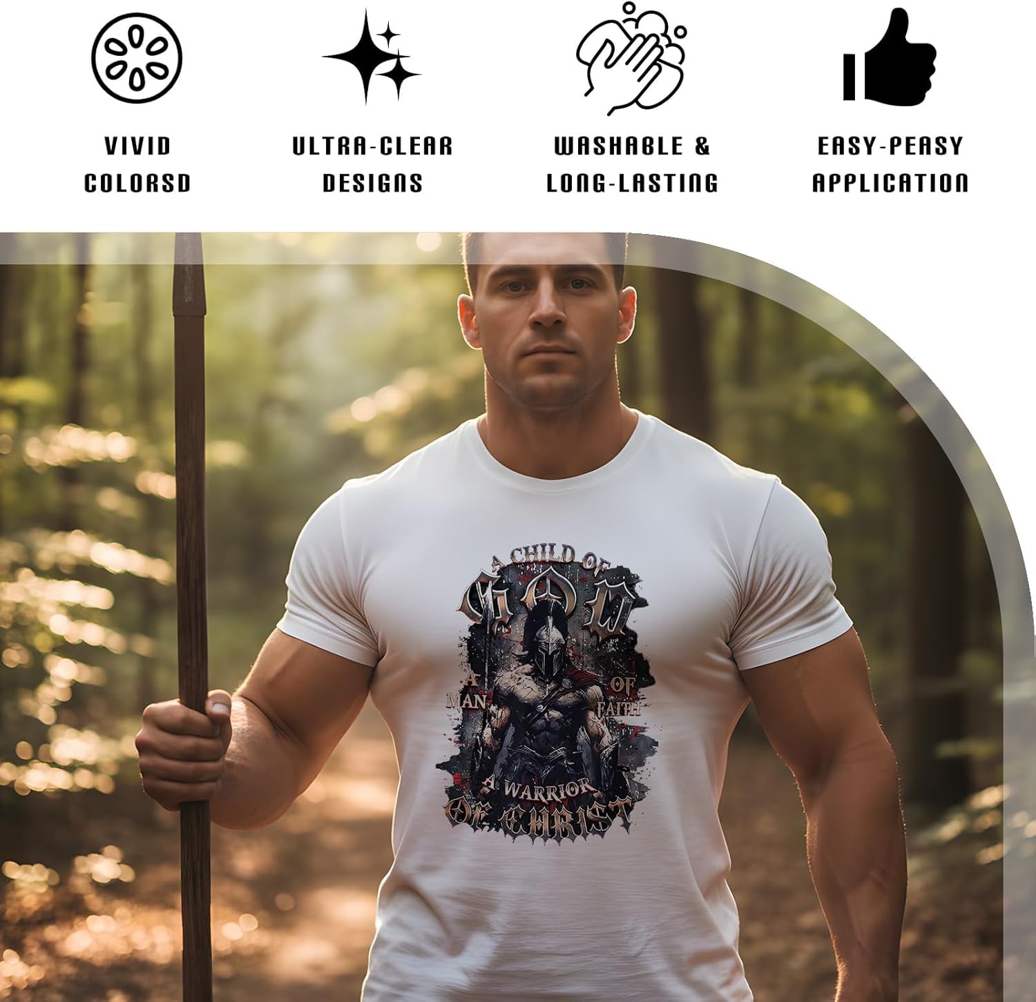 DTF Transfers Ready to Press - 30 PCS Christian Iron on Transfers for T-Shirts, Warrior of God Heat Decals Stickers for Hat Pillow Covers Backpack Clothes DIY Crafts Decor