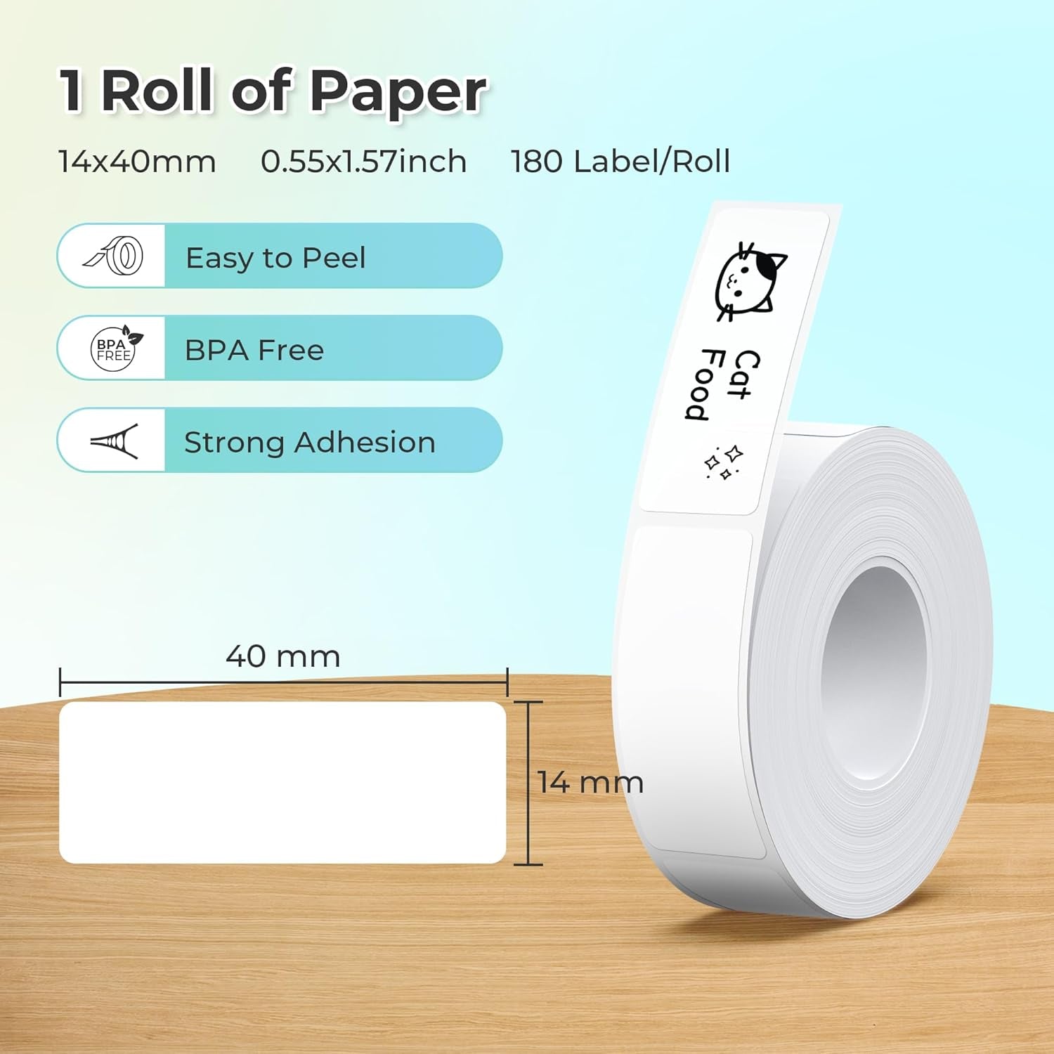Nelko Genuine P21 Label Maker Tape, 14X40Mm (0.55"X1.57"), Standard Laminated Thermal Label Tape Replacement, for Home Office, 180 Labels/Roll, White